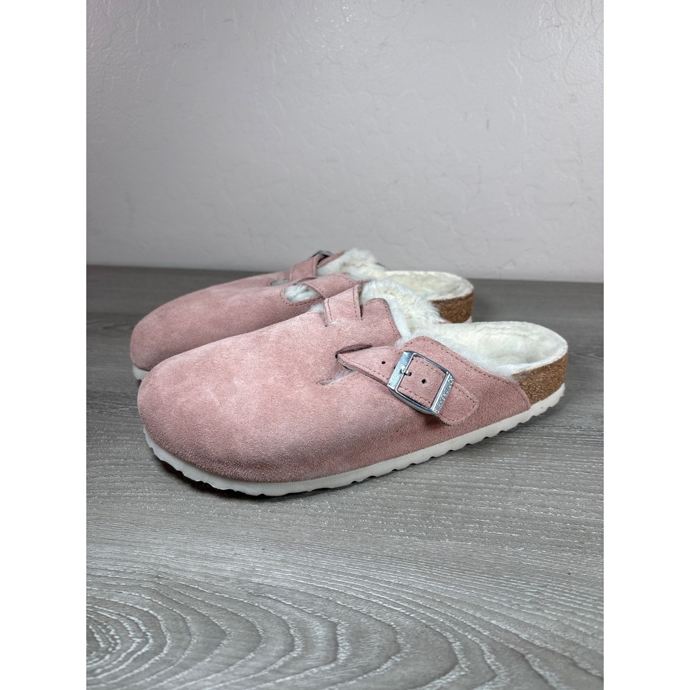 Birkenstock Boston Shearling Pink Clay Suede Clogs Mules Womens 40 L9 M7